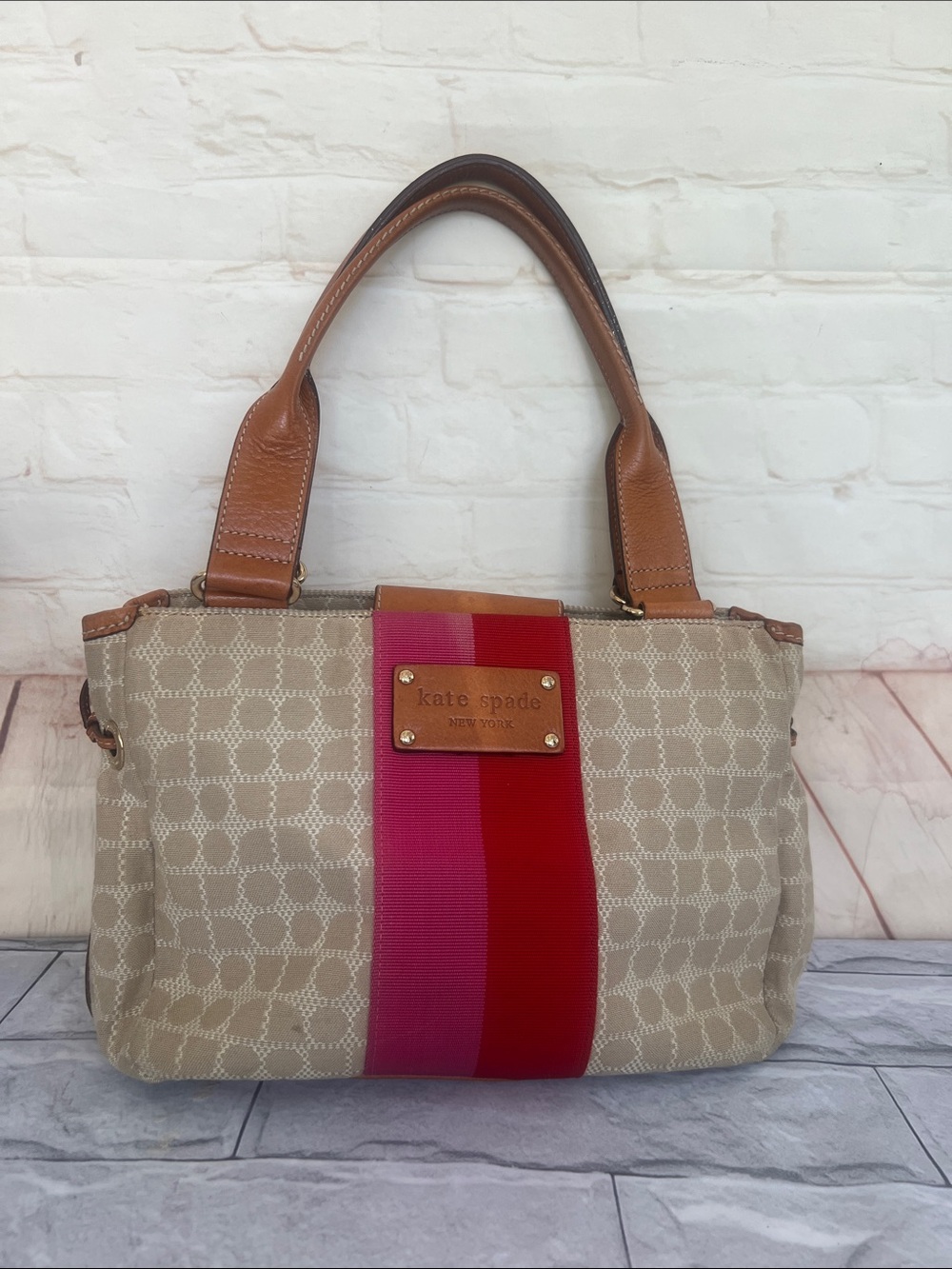 KATE SPADE CANVAS LEATHER TRIM TOTE BAG